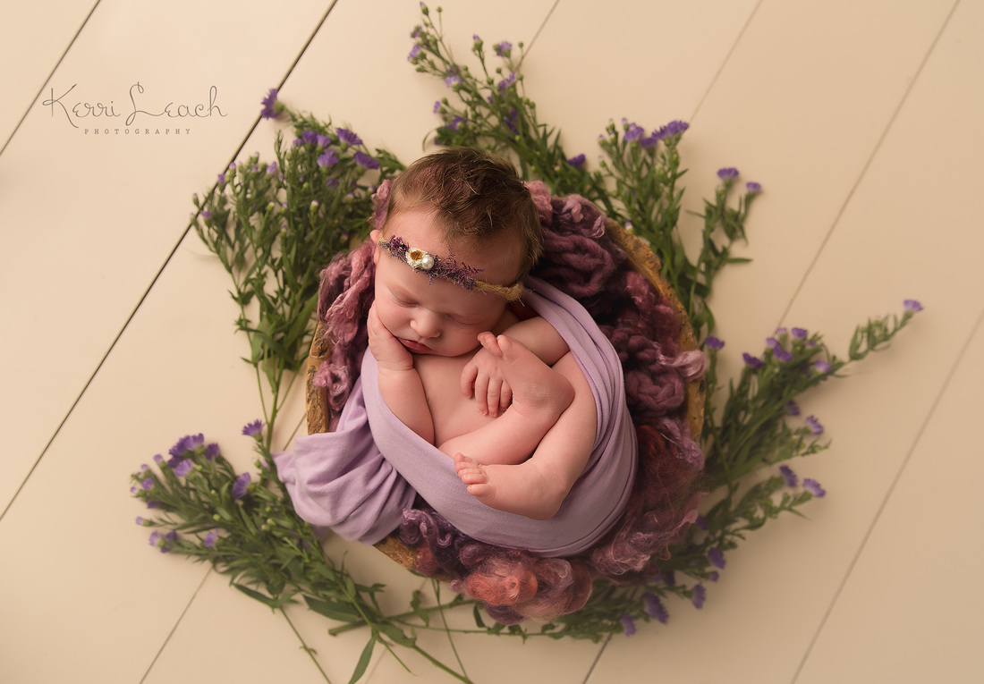 Kerri Leach Photography-Newborn photography-Newborn poses-Evansville IN newborn photographer-Newborn fresh flower props-Newborn props